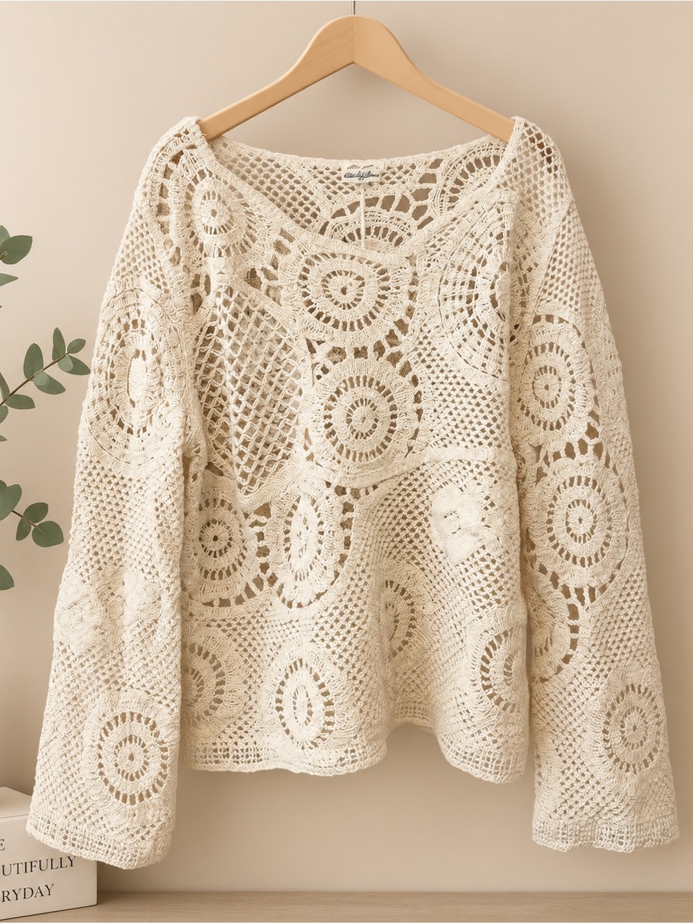 Ultra Pink Cream Crochet Bell Sleeve cardigan/camisole 🍁 - Picture 6 of 6